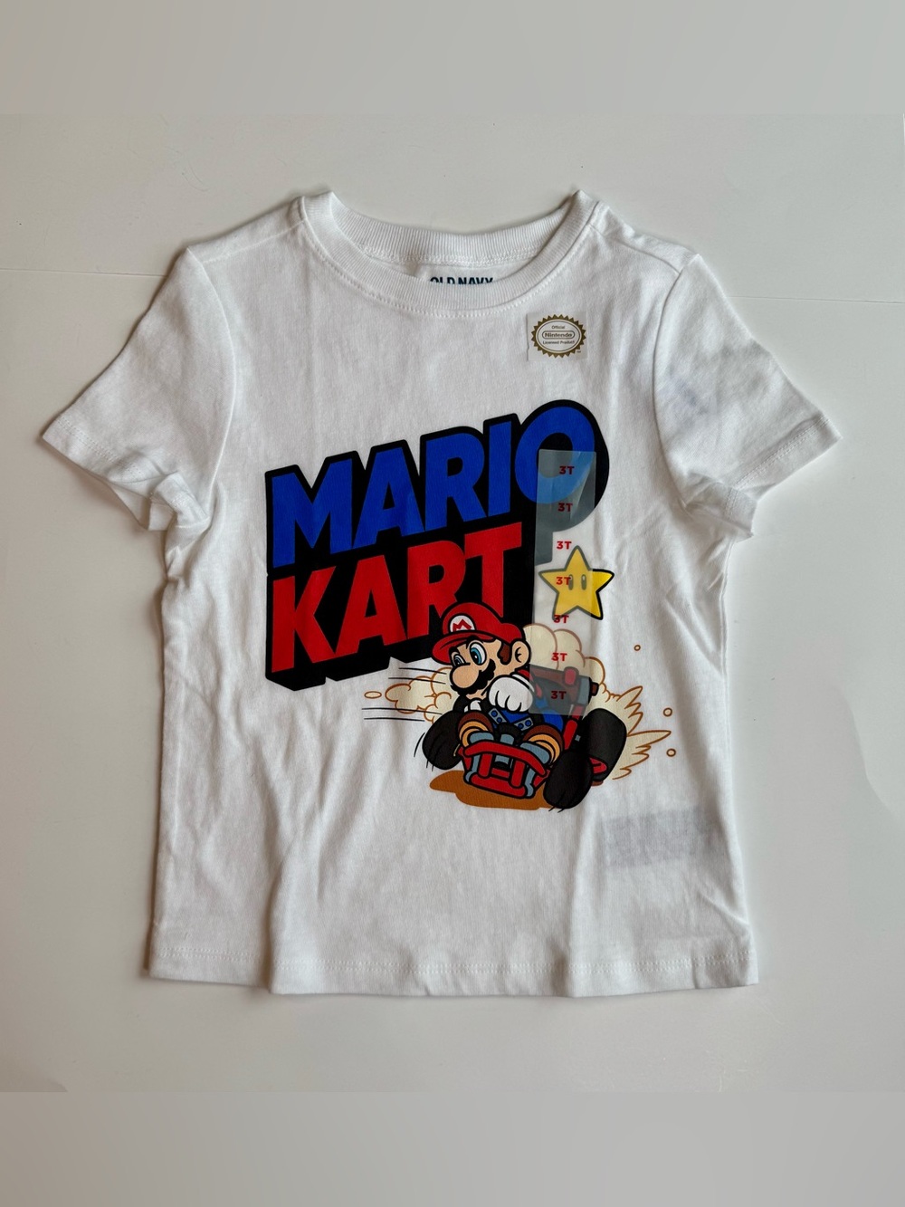 Old Navy White Mario Kart Graphic Tee with Red and Blue Logo Size 3T NWT
